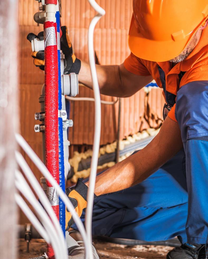 plumber installing bathroom water supply